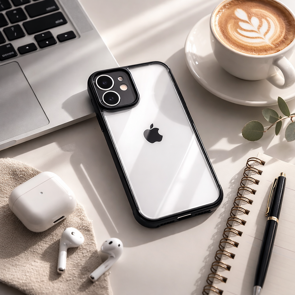 Premium Crystal Clear Anti Yellow Protective Case For iPhone 12 And iPhone 12 Pro Clear And Black Border Variants