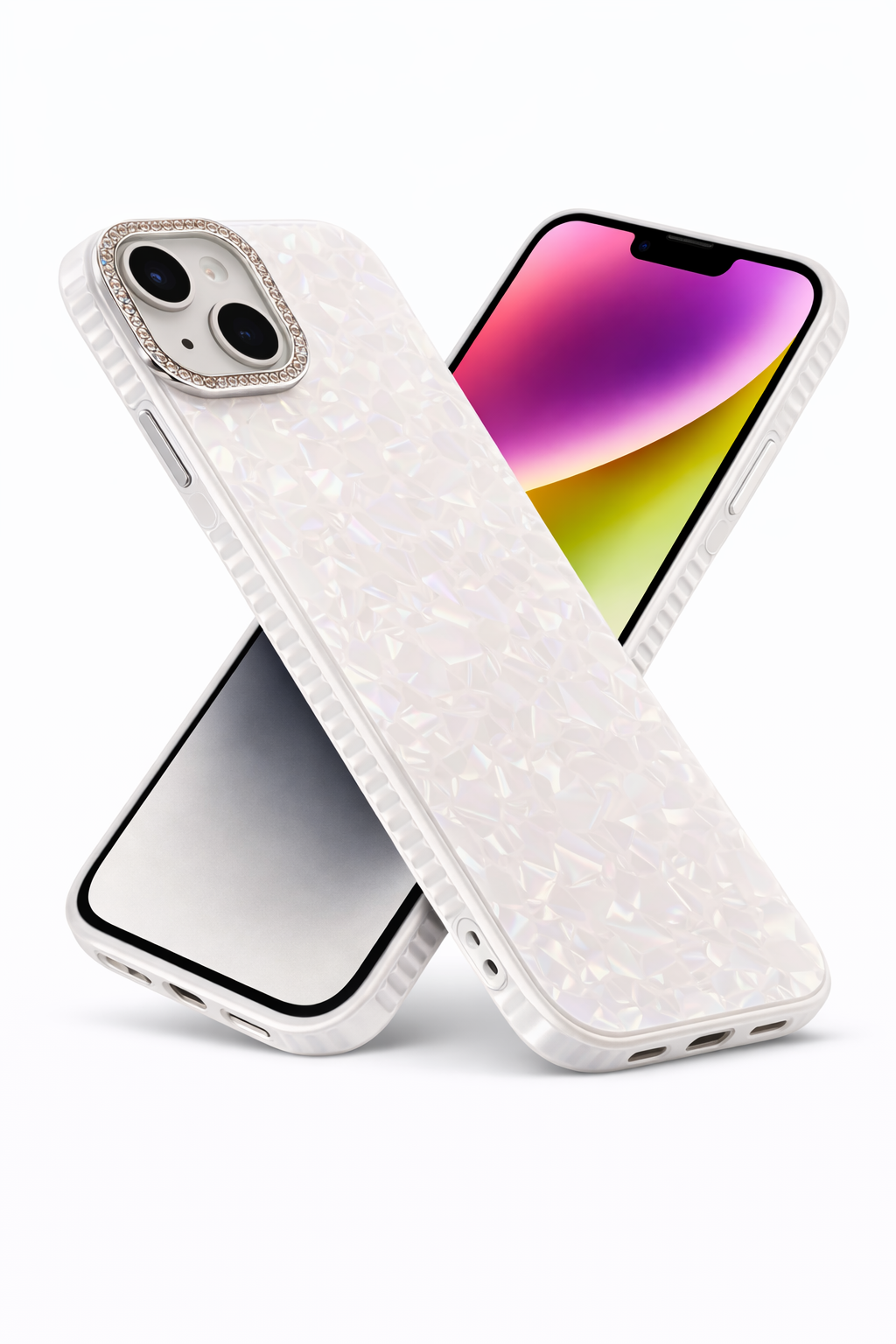 Premium Bling Crystal Camera Ring Glossy Pink Designer Back Cover for iPhone 13 14 Shockproof