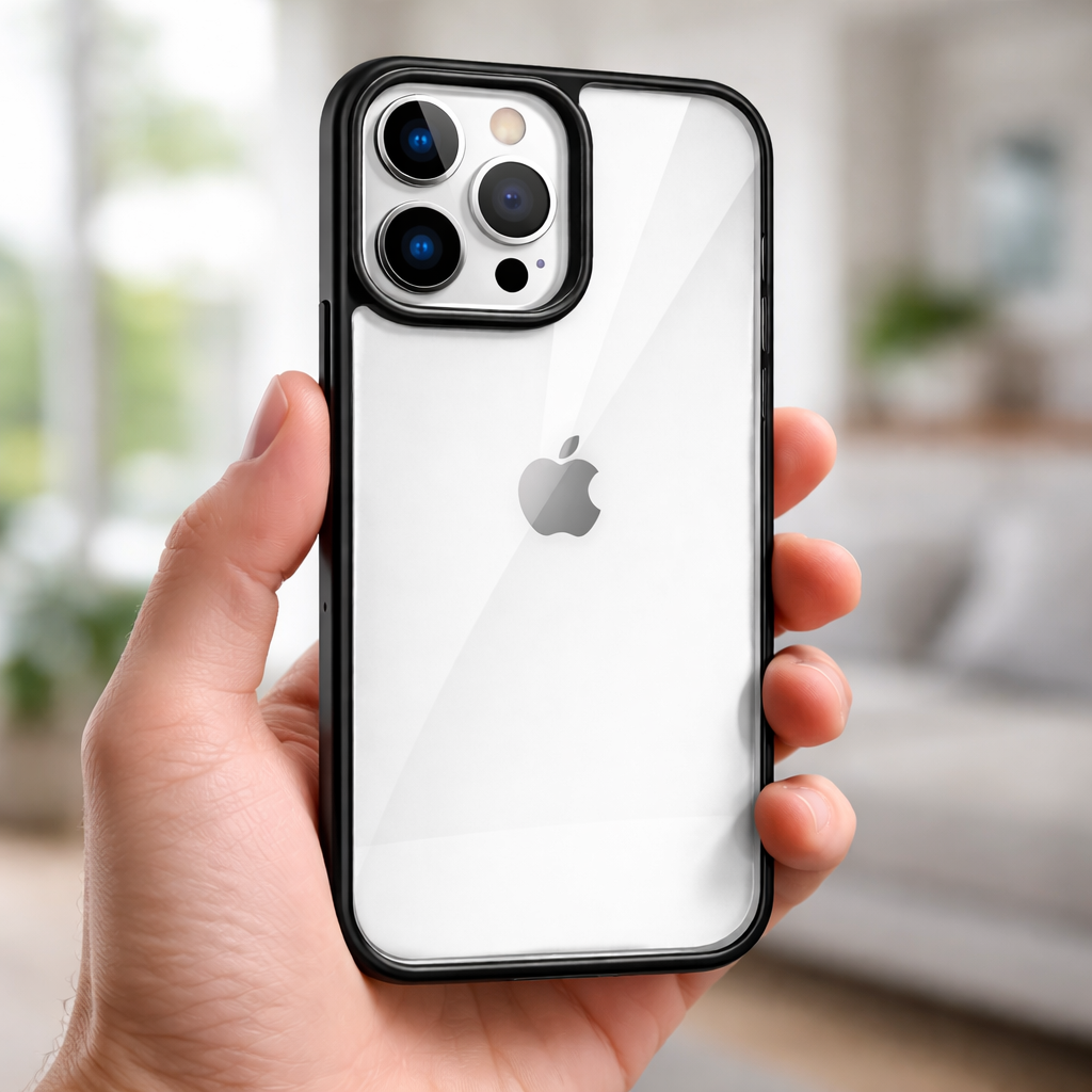 Premium Crystal Clear Anti Yellow Protective Case For iPhone 12 And iPhone 12 Pro Clear And Black Border Variants