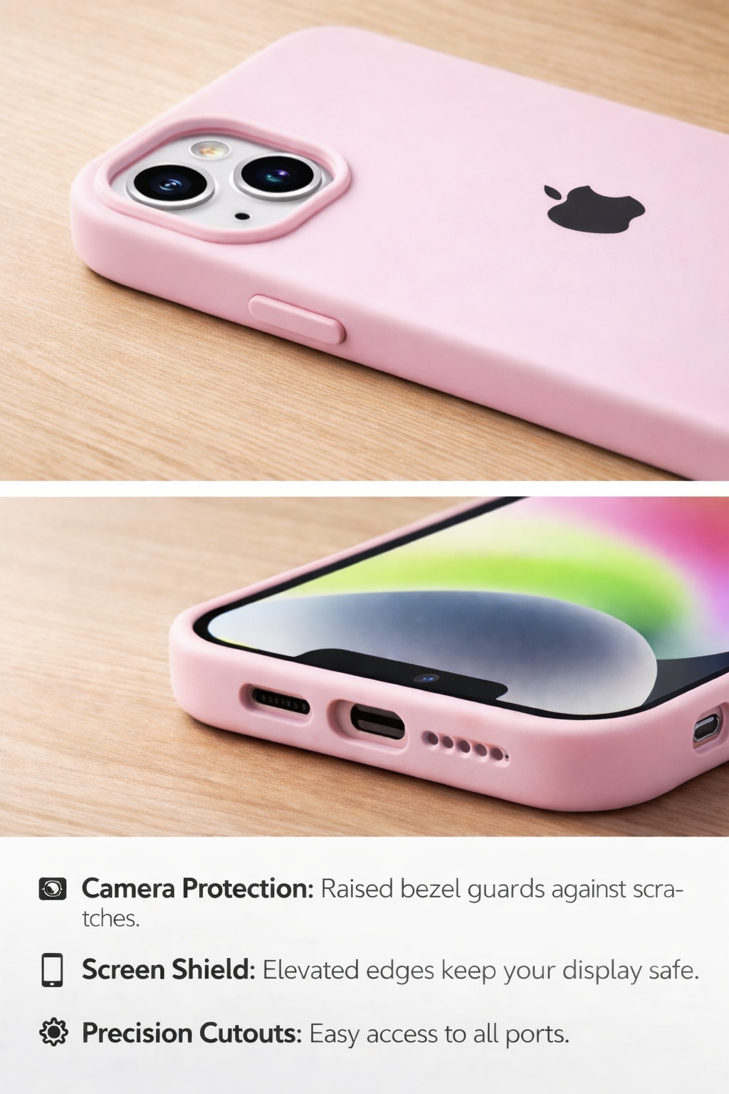 Premium Soft Silicone Back Case iPhone 13 And 14 Matte Finish Shockproof Protection Raised Camera And Screen Guard