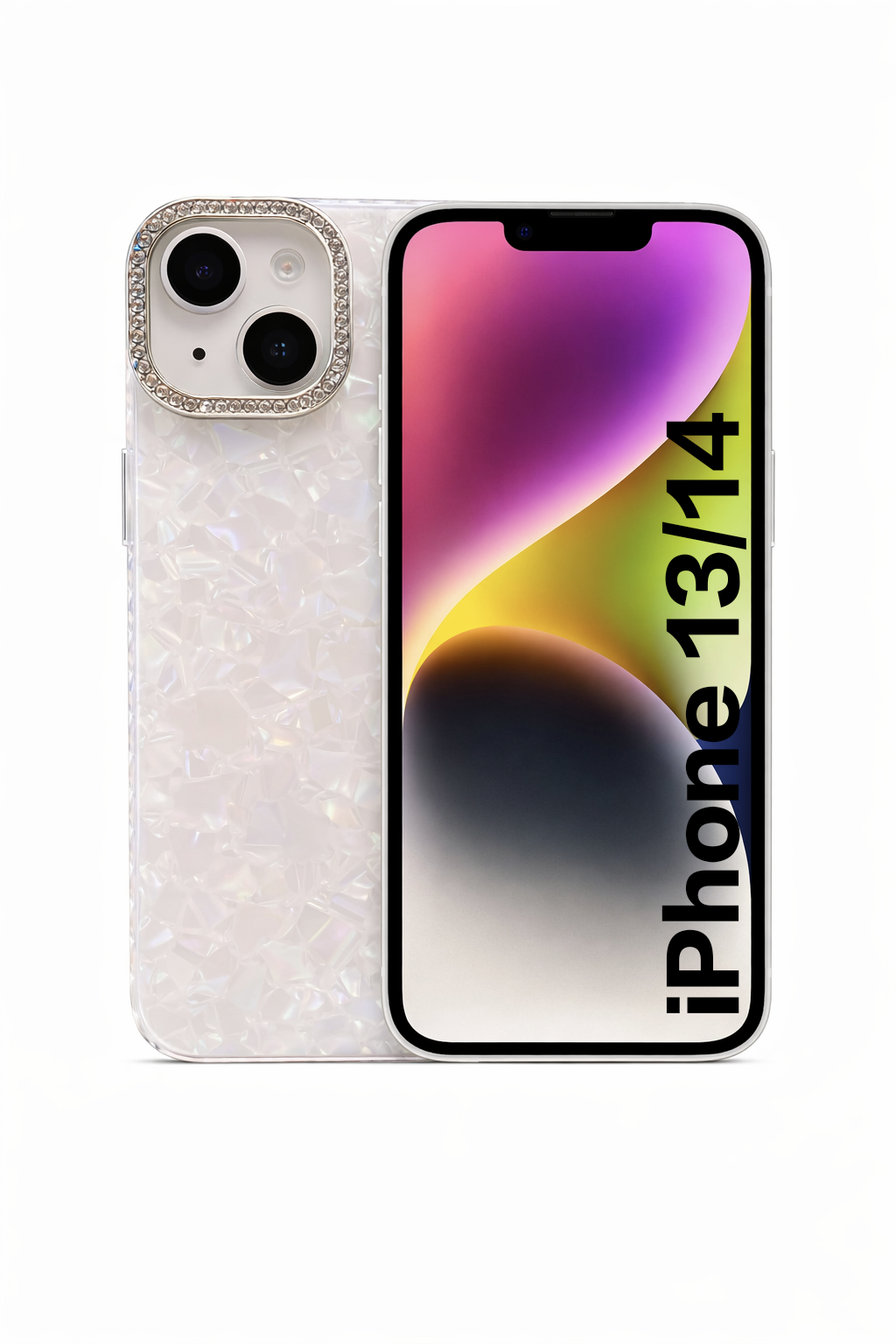 Premium Bling Crystal Camera Ring Glossy Pink Designer Back Cover for iPhone 13 14 Shockproof