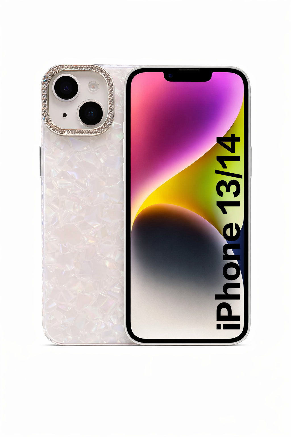 Premium Bling Crystal Camera Ring Glossy Pink Designer Back Cover for iPhone 13 14 Shockproof