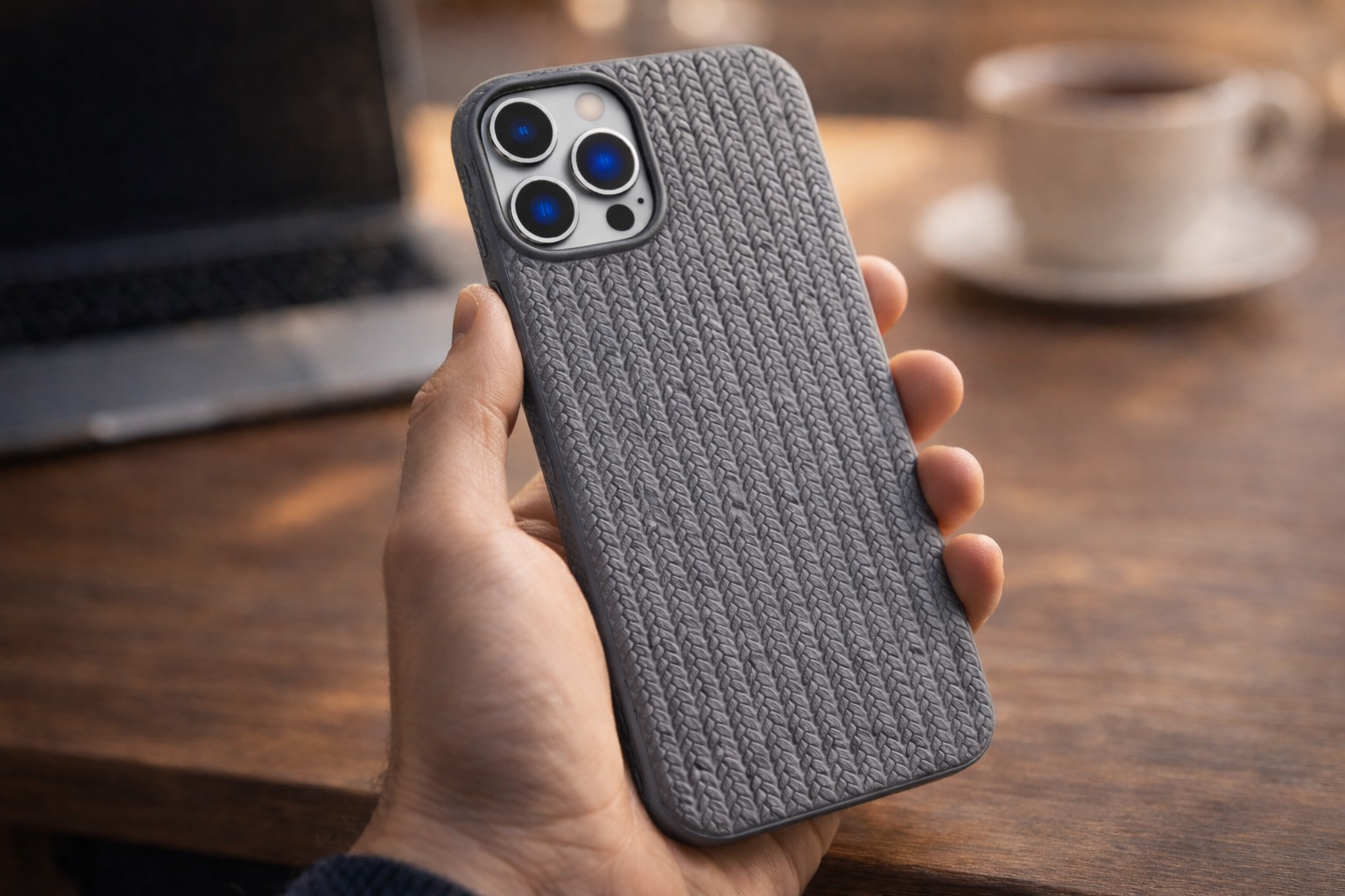 Veloraverse Matte Grey Braided Texture Case for iPhone 12 and iPhone 12 Pro TPU Protective Cover