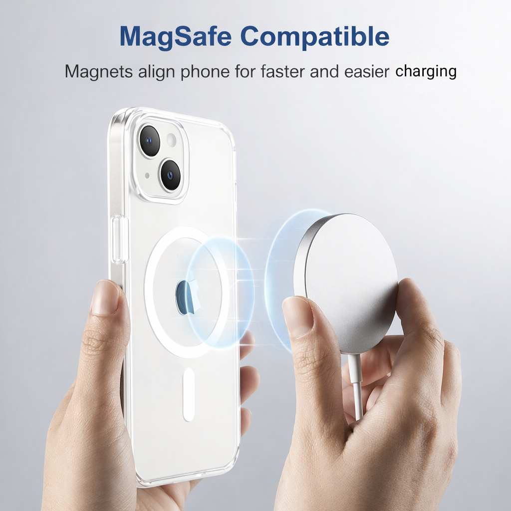 MagSafe Compatible Clear Case For iPhone 14 Plus And iPhone 15 Plus Crystal Clear Anti Yellowing Shockproof Protection