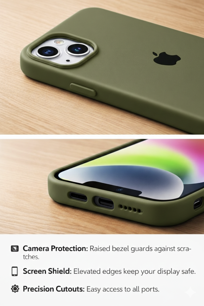Premium Soft Silicone Back Case iPhone 13 And 14 Matte Finish Shockproof Protection Raised Camera And Screen Guard