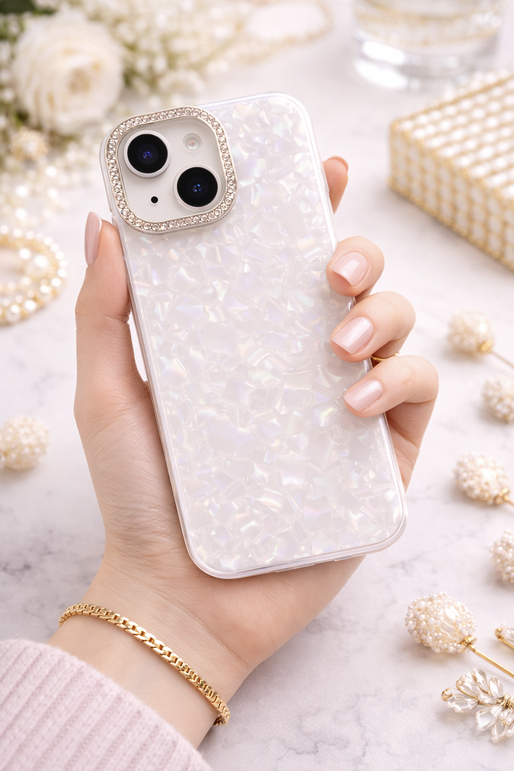 Premium Bling Crystal Camera Ring Glossy Pink Designer Back Cover for iPhone 13 14 Shockproof