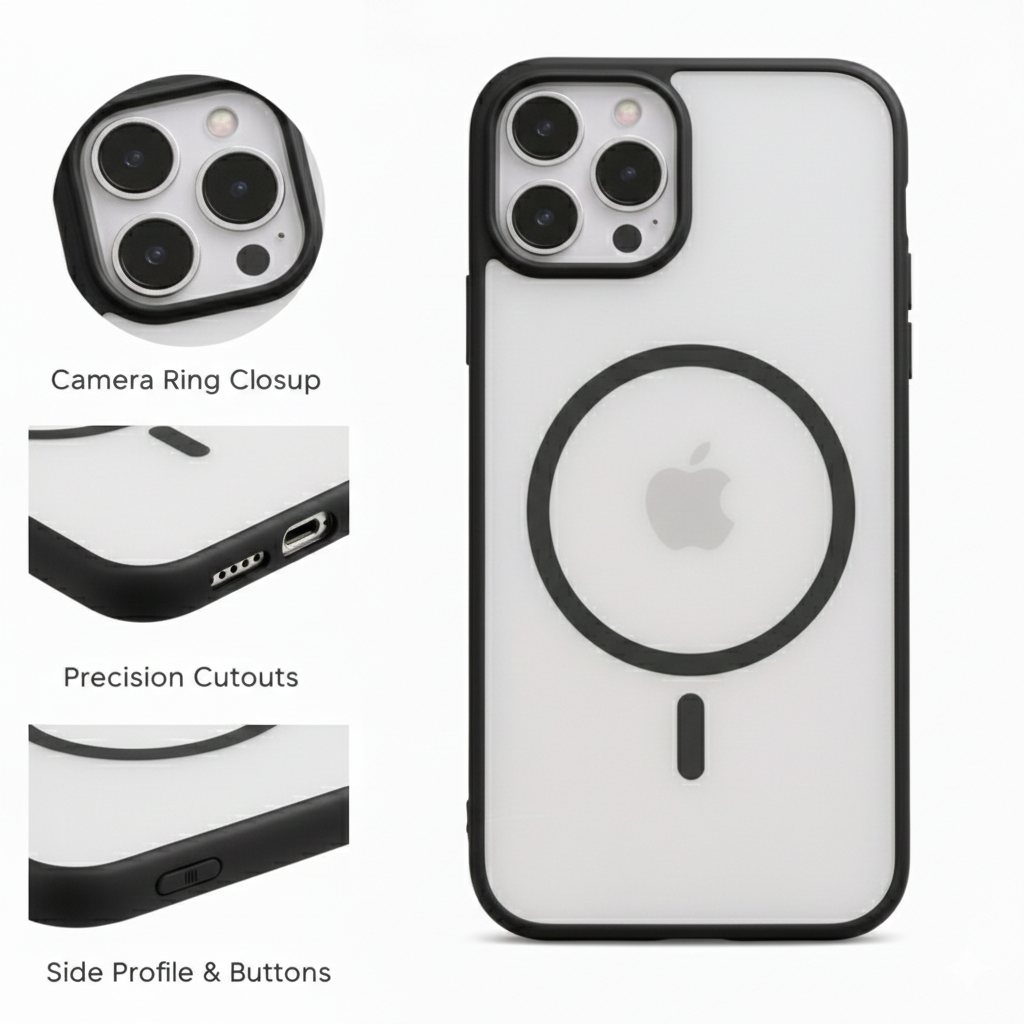 Transparent Matte Back Cover For iPhone 16 Pro With Black Bumper Shockproof Camera Protection MagSafe Design