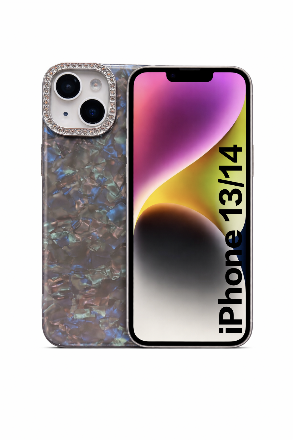 Premium Bling Crystal Camera Ring Glossy Pink Designer Back Cover for iPhone 13 14 Shockproof