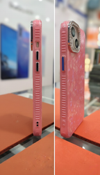 Premium Bling Crystal Camera Ring Glossy Pink Designer Back Cover for iPhone 13 14 Shockproof
