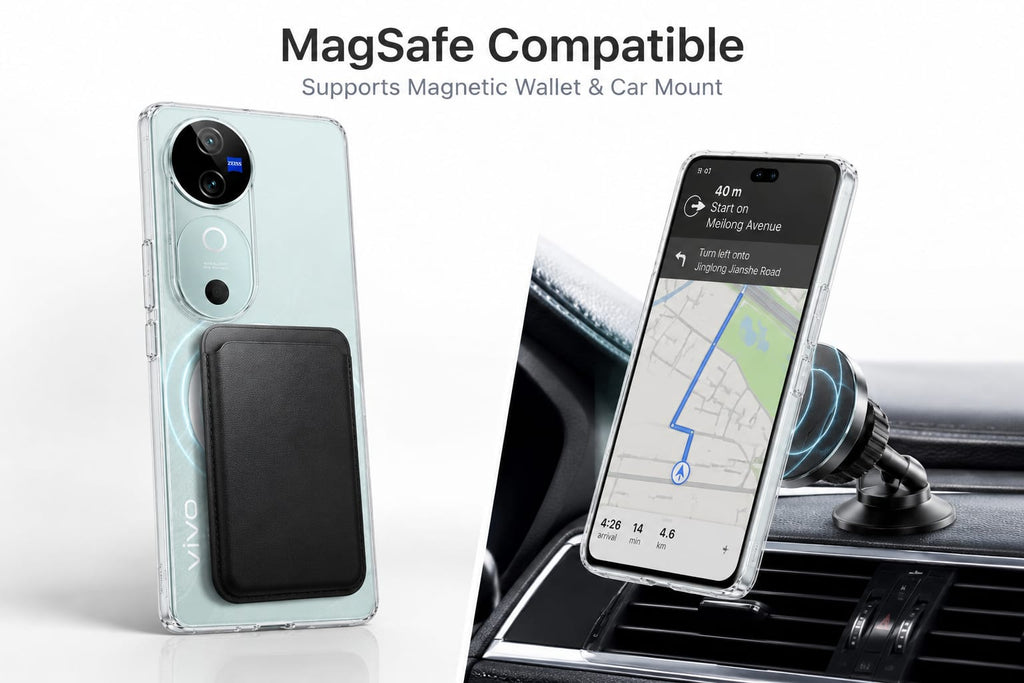 Vivo V40 / V40 Pro Magnetic Clear Case | MagSafe Compatible Transparent Back Cover | Military-Grade Corner Protection | Magnetic Ring Supported | Anti-Yellow Shockproof TPU+PC Cover