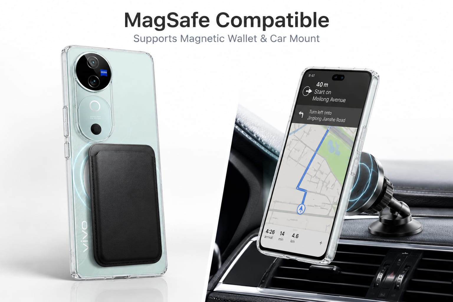 Vivo V40 / V40 Pro Magnetic Clear Case | MagSafe Compatible Transparent Back Cover | Military-Grade Corner Protection | Magnetic Ring Supported | Anti-Yellow Shockproof TPU+PC Cover