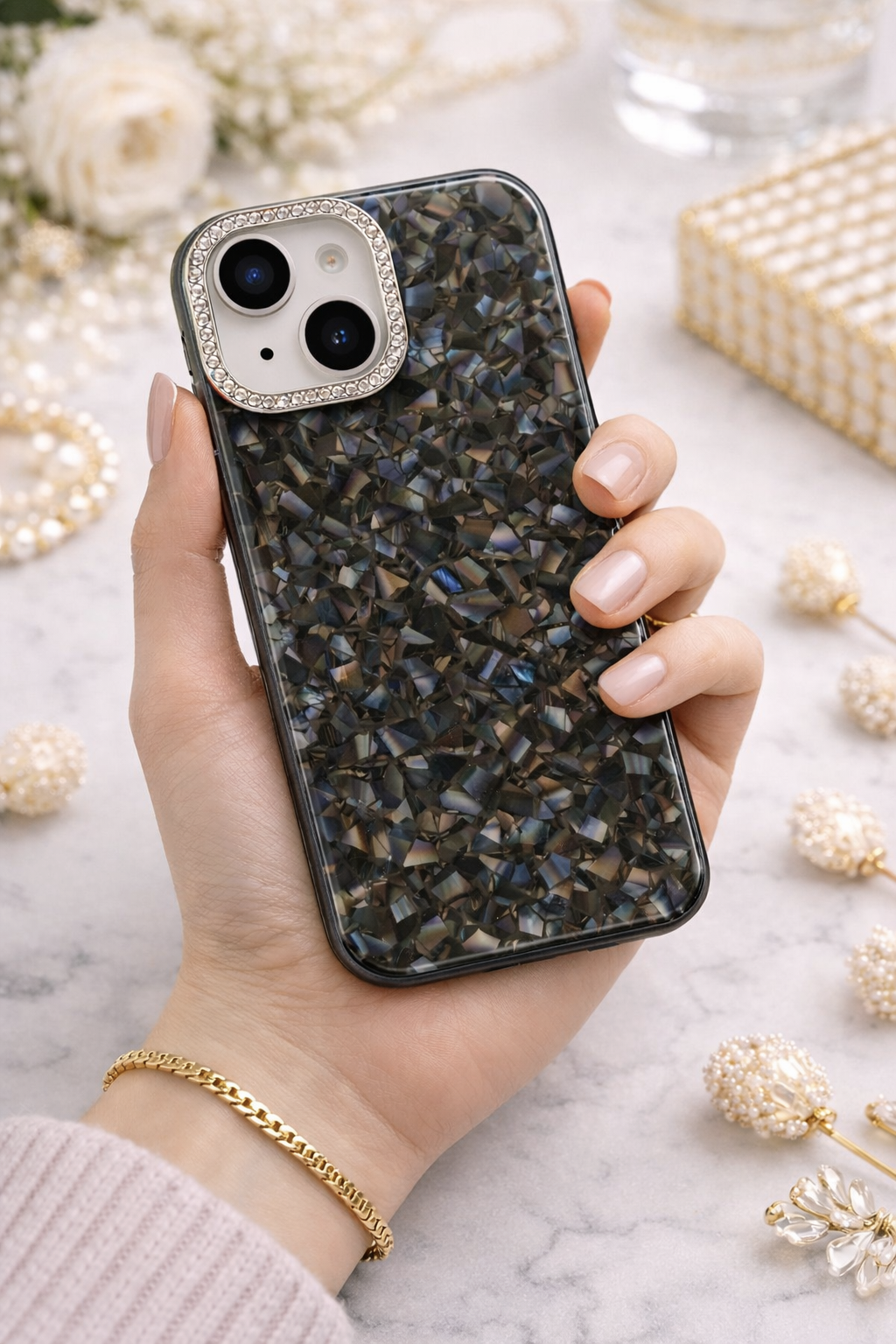 Premium Bling Crystal Camera Ring Glossy Pink Designer Back Cover for iPhone 13 14 Shockproof