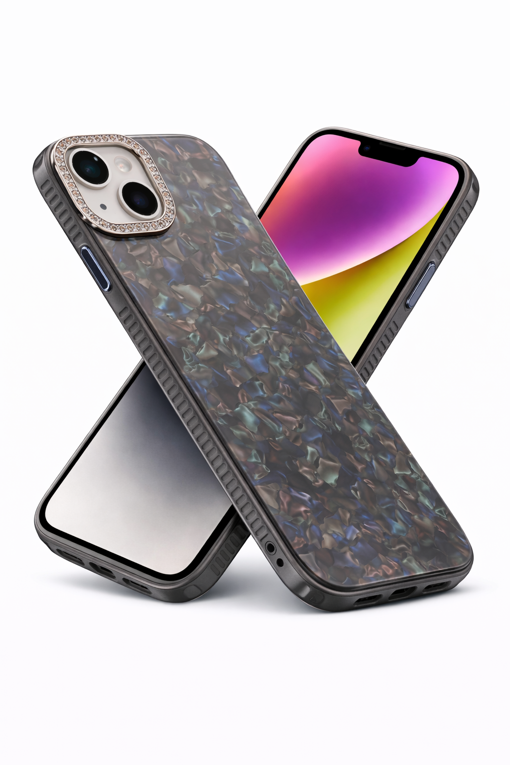 Premium Bling Crystal Camera Ring Glossy Pink Designer Back Cover for iPhone 13 14 Shockproof
